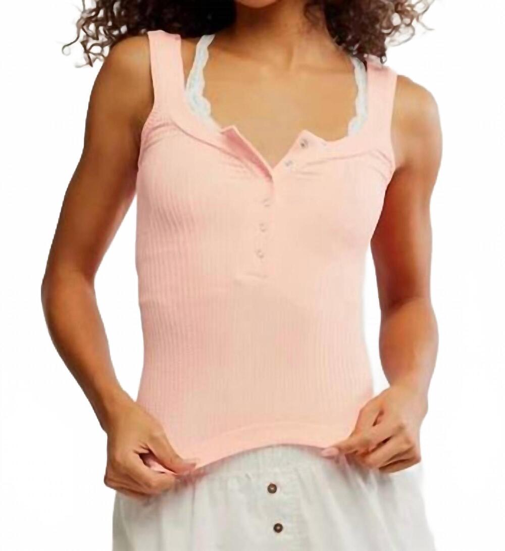 NEW FREE PEOPLE clean slate henley tank top in apricot cream